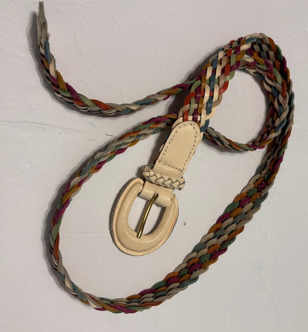 Vintage Multicolor Braided Leather Belt Wide Boho Western XL Statement